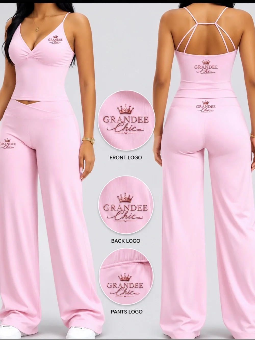 Pink Wide-Leg set “2 pieces “